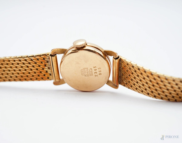 Orologio da polso da donna in oro 18 KT, quadrante circolare cm 1,8, lunghezza cm 18, peso totale...