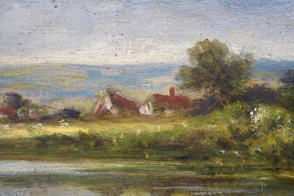 Paesaggio inglese, olio su tela, cm 40.8x61, firmato L. Richards, entro cornice