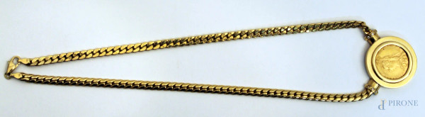 Collana in oro 18 kt, con ciondolo con smeraldo in oro, gr. 30.