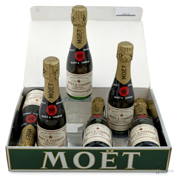 Confezione da sei bottigliette di Champagne Moet&Chandon Brut Impérial Epernay France, (difetti)