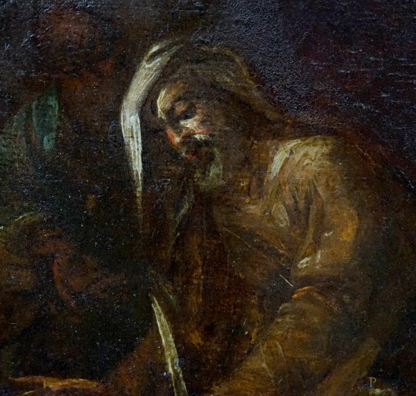Scena biblica, olio su tavola, cm 37.5x58.5, XIX secolo, entro cornice
