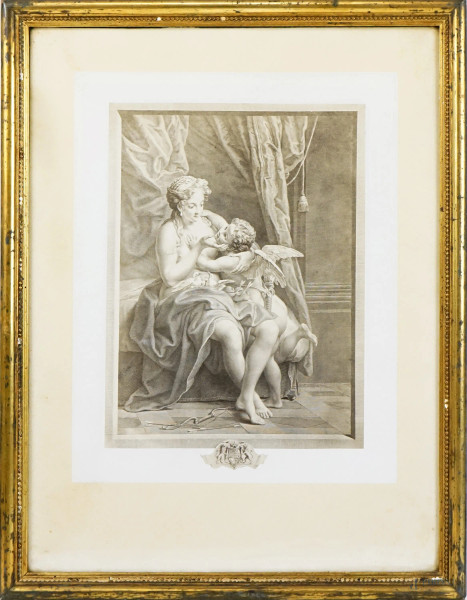 Venere e Cupido, stampa da Carlo Antonio Porporati (1741-1816), cm 53,5x40,5, XX secolo, entro cornice.