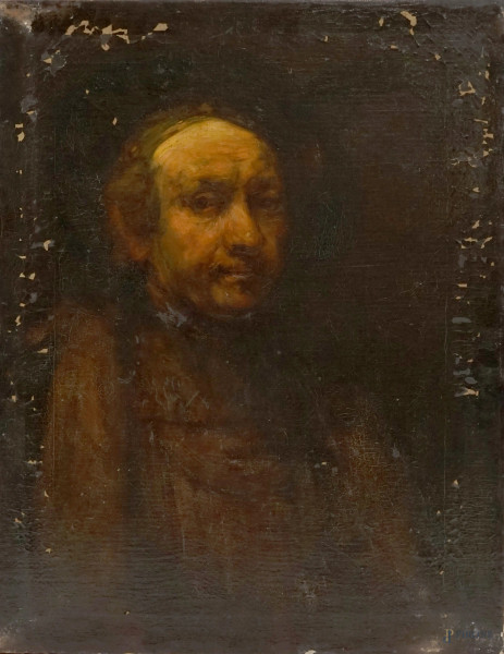 Ritratto d'uomo, olio su tela, cm71x56, XIX secolo, (cadute di colore sparse).