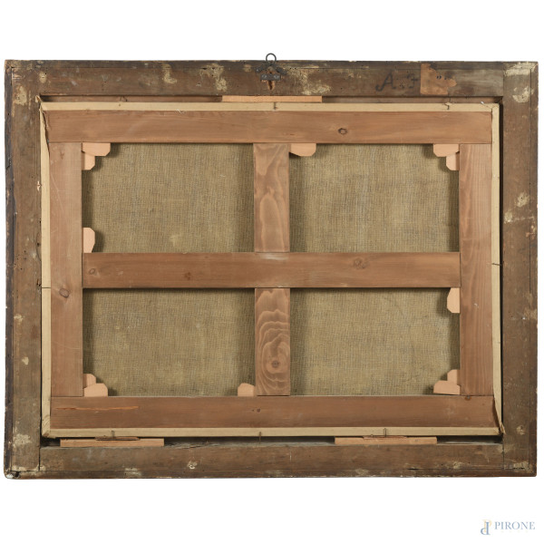 Tacchino con polli, XVII-XVIII secolo, olio su tela, cm 73x100, entro cornice coeva