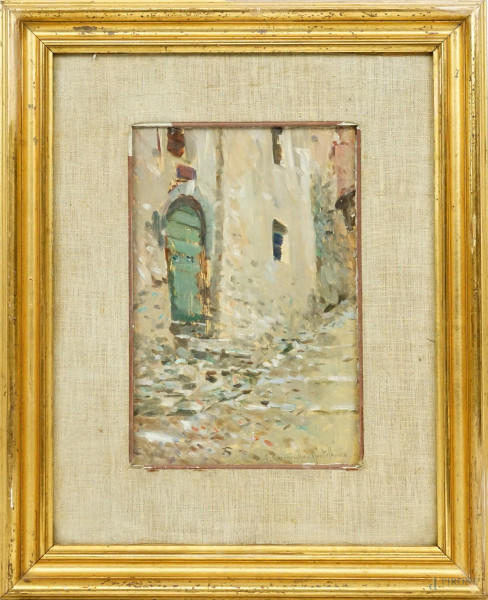 Francesco Cangiullo (1884-1977), Scorcio di Monteloene, olio su legno, cm 24,5x16, entro cornice