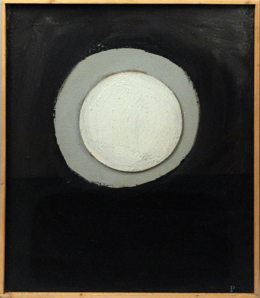 Enrico Accatino - Composizione astratta a rilievo, olio su tela, 54x65 cm, con autentica 