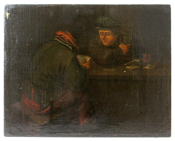 Giocatori di carte, olio su tavola, cm.19x24, XIX secolo