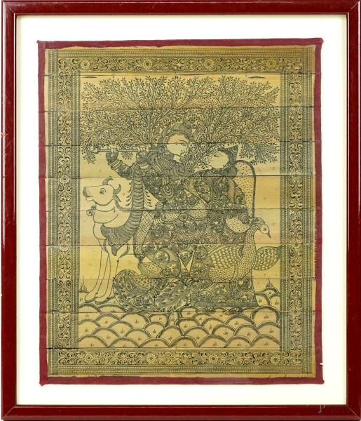 Scena di corteggiamento, china su carta, cm 31x25, arte orientale, entro cornice, (lievi difetti).