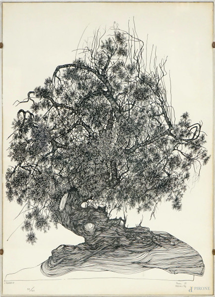 L'albero, litografia, cm 68x48, firmato, ES. 59/180, entro cornice.