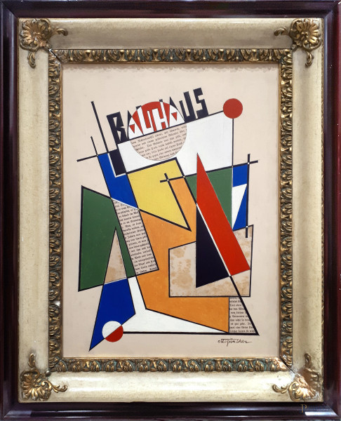 Otto Gunther (XX sec.) Composizione geometrica, tecnica mista su tavola, cm 40x30, firmato, con cornice