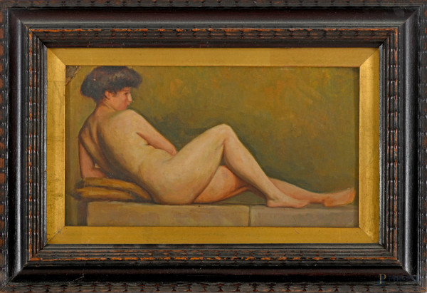 Nudo di donna, XX secolo,  olio su cartone, cm 13,5x24, entro cornice