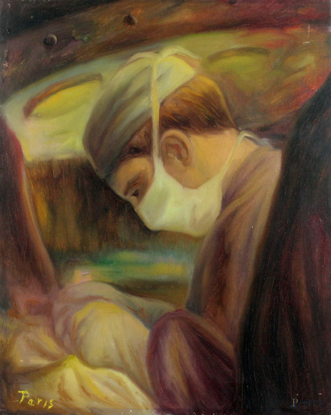 Il chirurgo, olio su tela, cm 49x39, firmato Paris