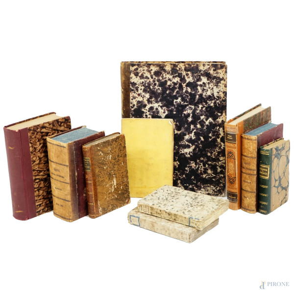 Lotto di dieci volumi del XIX e XX secolo, (difetti, macchie e pagine recise).