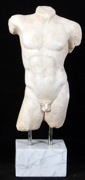 Torso, scultura con base in marmo, diametro 9 cm, altezza 39 cm, primi &#39;900.