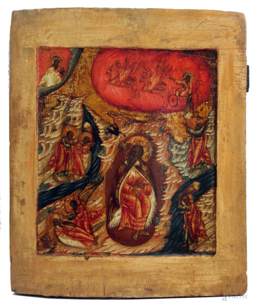 Profeta Elia, icona a tempera su tavola cm 36x31, Russia XIX sec.