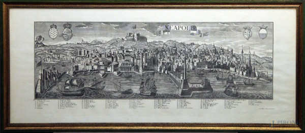 Vecchia stampa raffigurante Napoli, 123x48 cm, entro cornice