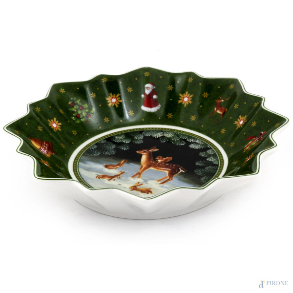 Centrino in porcellana Villeroy Boch a tema natalizio, XX secolo, diametro cm 16,5
