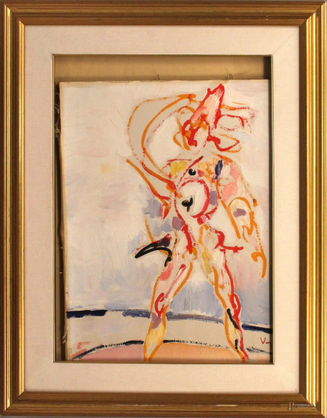 Antonio Vangelli - Figura, olio su tela, cm 70x50, entro cornice.