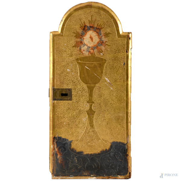 Sportello in legno dorato, XX secolo, cm 44,5x20,5, (segni di usura)