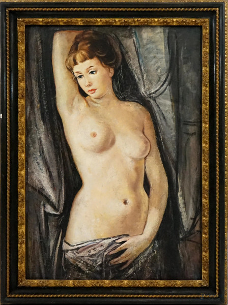 Nudo di donna, olio su tavola, cm 99x6 circa, XX secolo, entro cornice.