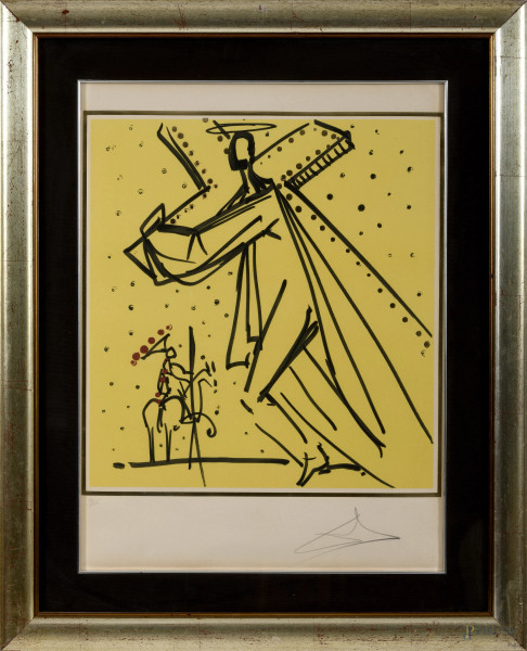 Salvador Dalì (1904-1989),litografia a colori tratta da "I 12 Apostoli", cm 62x45, entro cornice, esemplare 33/250, firmato in basso a destra