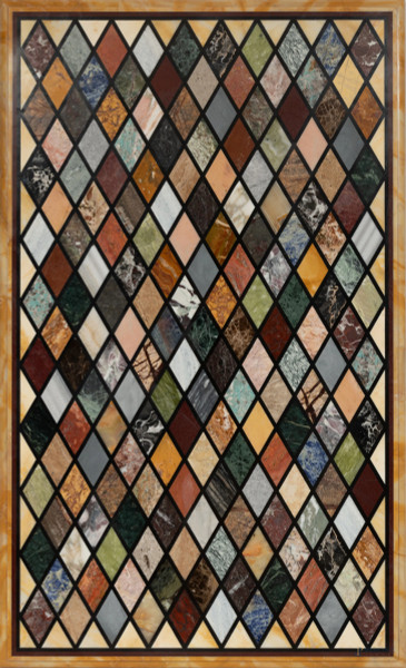 Piano in commesso di marmi policromi, XX secolo, cm 77,5x127x3, (segni di usura, graffi, scalfiture)