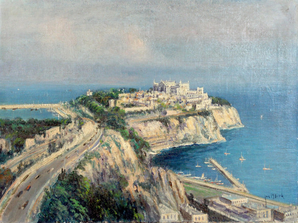 Veduta di Monaco, olio su tela, cm 23x33, firmato.