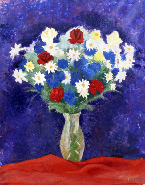 Vaso con fiori, olio su tela, cm. 90x70.