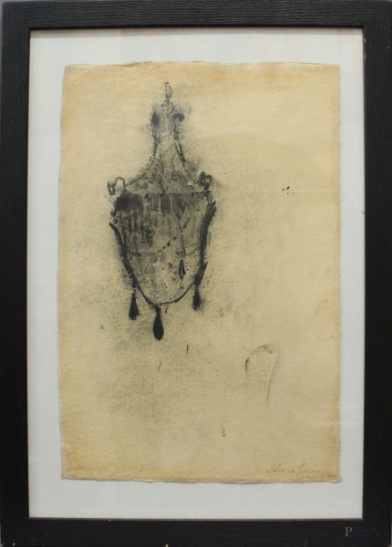Piero Pizzi Cannella - Lampada Votiva, tecnica mista su carta, 58x38 cm, entro cornice con autentica