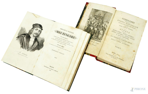 Lotto di due volumi d'argomento storico del XIX secolo, (difetti e macchie sulla carta).