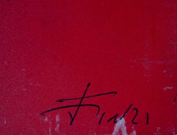 Ennio Finzi (Venezia, 1931 – Mestre, 2024), Senza titolo, tempera su carta applicata su tela, cm ...