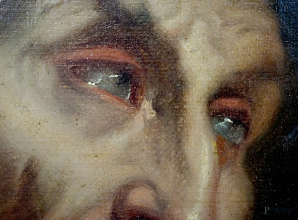 Pittore del XIX secolo, San Girolamo, olio su tela, firmato in basso a destra, cm 5,5x45,7