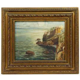 Marina, olio su tela, cm 18x23,5, XX secolo, entro cornice