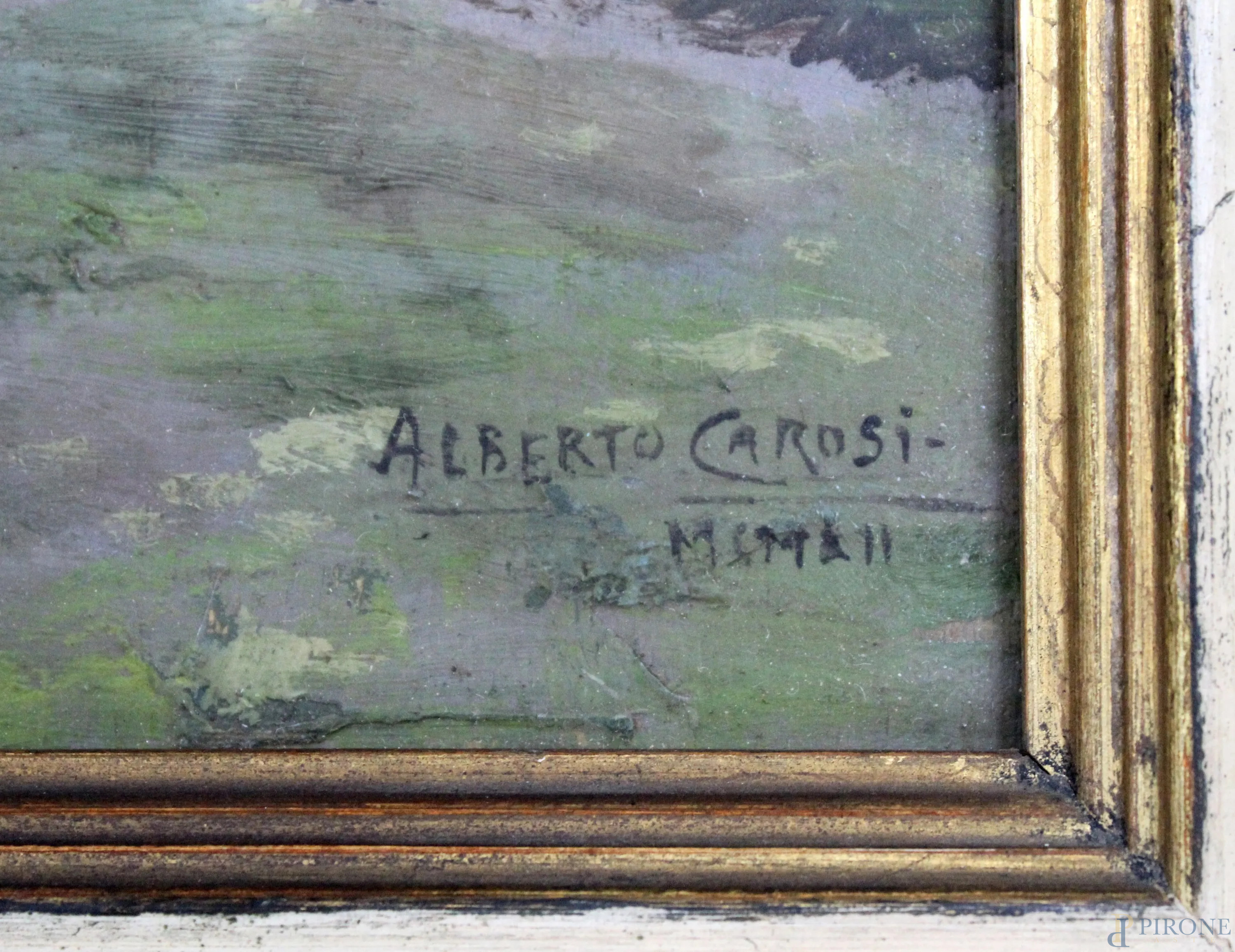 Alberto Carosi : Esterno di casolare, olio su tavola, cm 33x23, entro  cornice - Asta ASTA DI ANTIQUARIATO E ARTE MODERNA - Aste Pirone