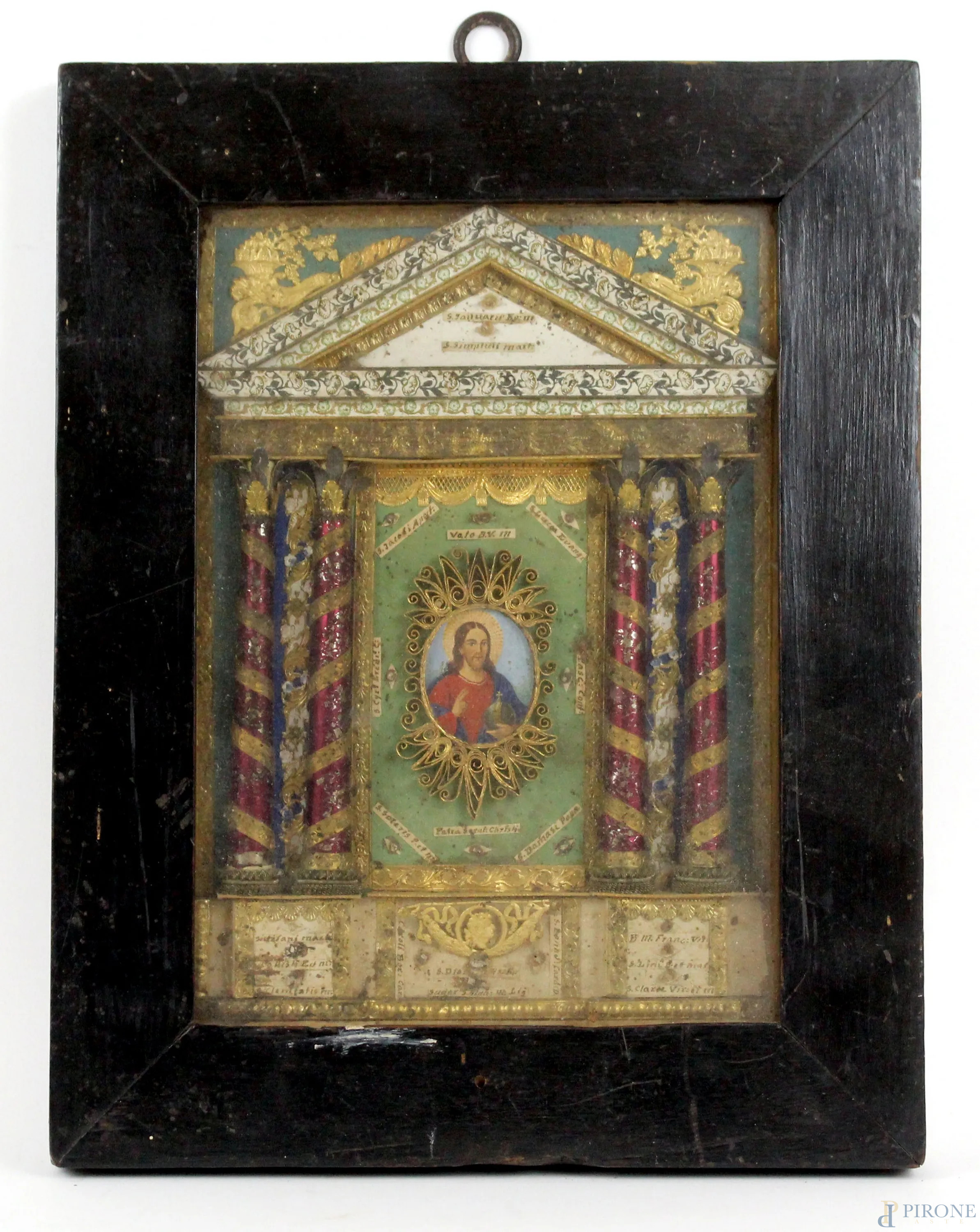 Reliquiario a forma di altare, cm 21x15, inizi XX secolo, entro cornice -  Asta Antiquariato , Arte Moderna e Libri Antichi - Aste Pirone