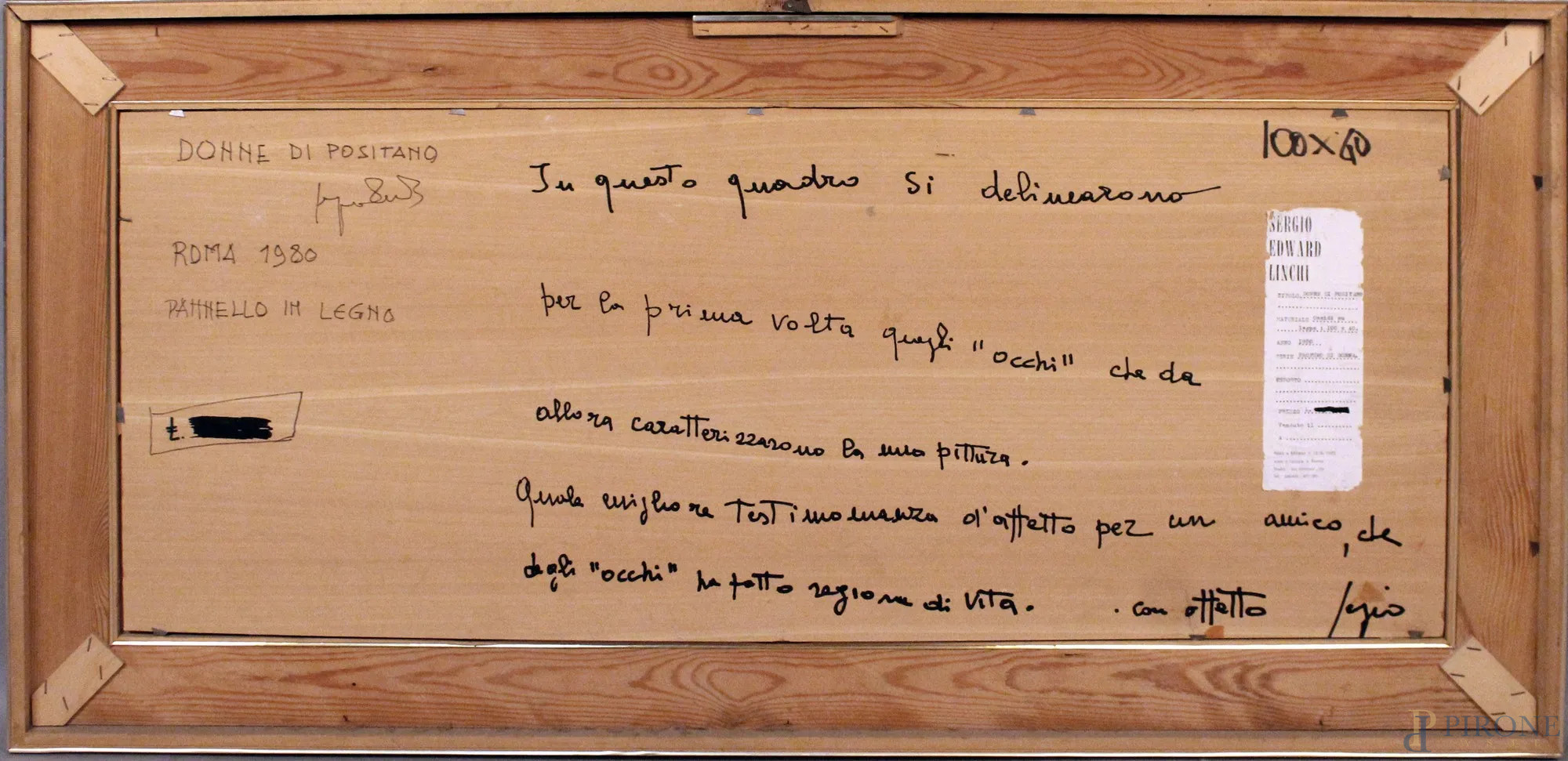 Sergio Edward Linchi, Donne di Positano, ossidi su legno, cm 40x100, entro  cornice. - Asta Antiquariato e Arte Moderna - Aste Pirone