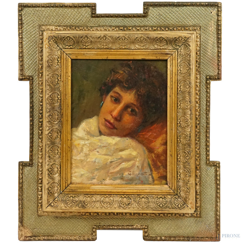 Ritratto di donna, olio su tavola, cm 24x18, firmato, entro cornice.  - Asta ASTA A TEMPO DI ANTIQUARIATO E ARTE MODERNA - Aste Pirone