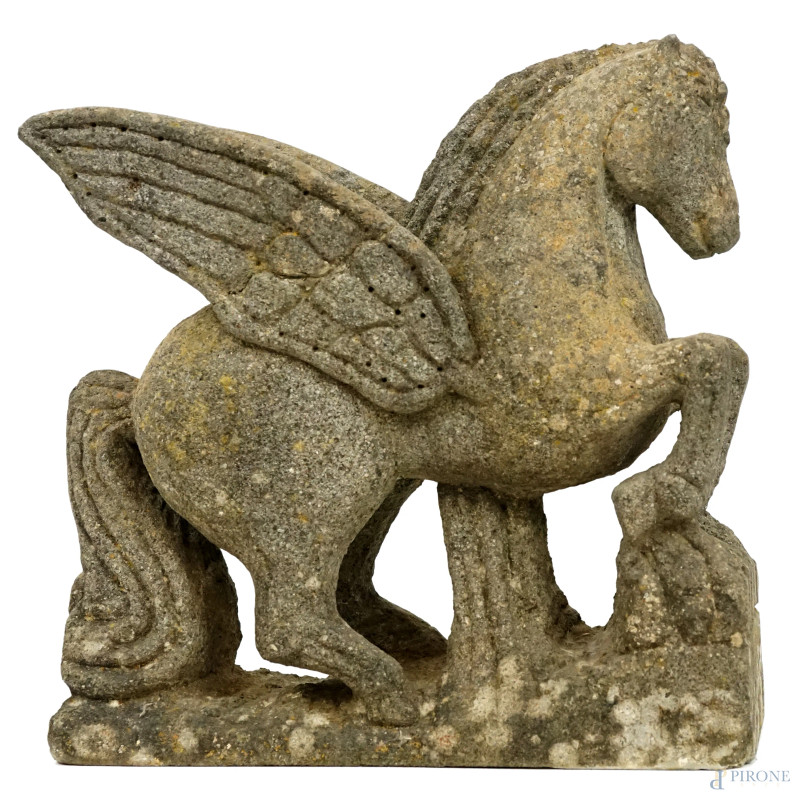 Pegaso, scultura in marmo peperino, cm h 33x35x12, (difetti)  - Asta ASTA A TEMPO DI ANTIQUARIATO E ARTE MODERNA - Aste Pirone