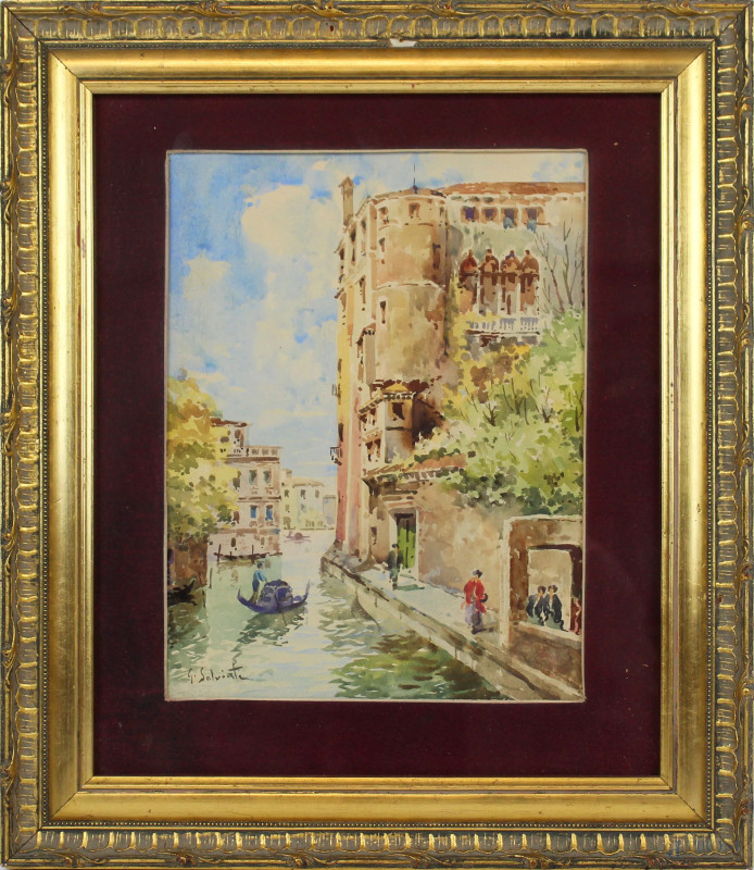 Scorcio su Palazzo Contarini a Venezia, acquarello su carta, cm 28x22, firmato, entro cornice.  - Asta ANTIQUARIATO E ARTE MODERNA - Aste Pirone