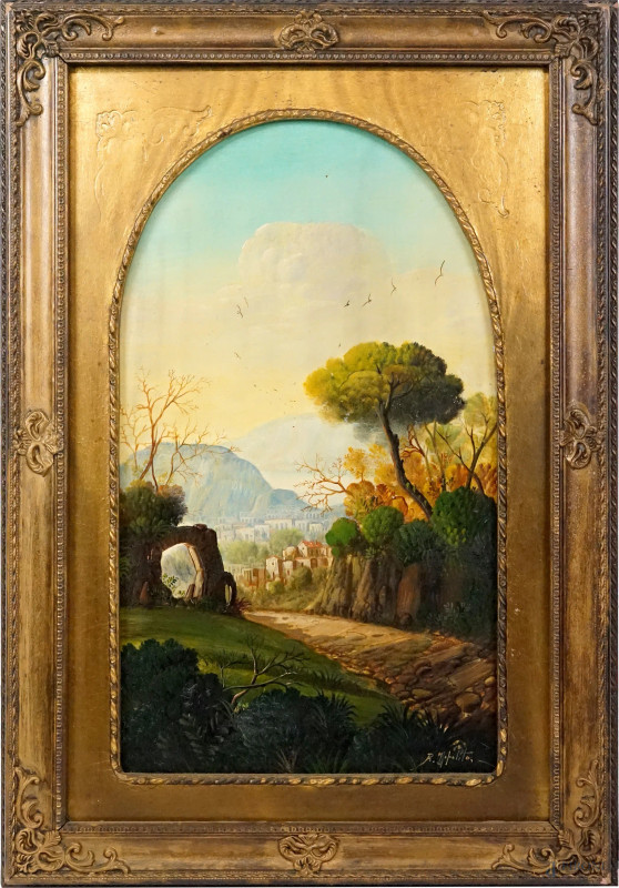 Paesaggio, olio su tavoletta, cm firmato R. Ippolito, cm 62x38, entro cornice  - Asta ASTA A TEMPO di Arte Moderna e Antiquariato - Aste Pirone