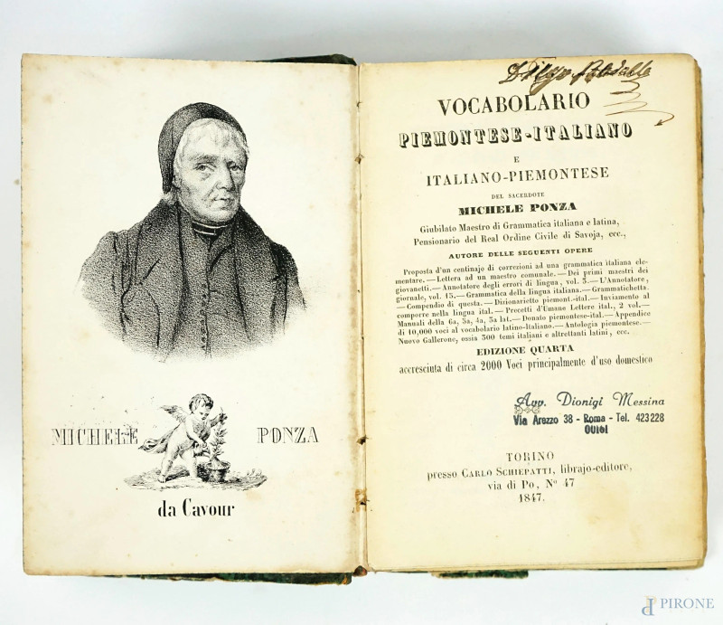 Vocabolario piemontese-italiano, del sacerdote Michele Ponza, Torino, 1847, (difetti)  - Asta ASTA DI ARTE MODERNA, CONTEMPORANEA E VINTAGE - Aste Pirone