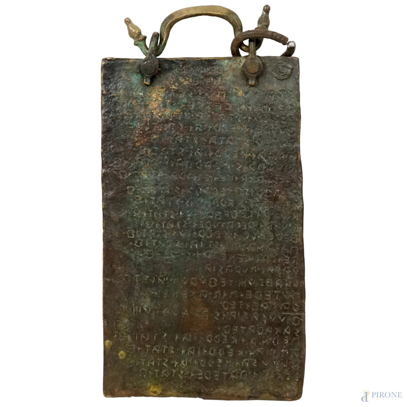 Tavola Osca, riproduzione in bronzo, Pontificia Fonderia Marinelli, Agnone, 30x15,5.  - Asta ASTA A TEMPO DI ANTIQUARIATO E ARTE MODERNA - Aste Pirone