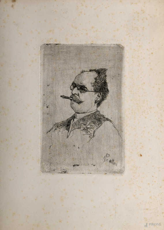 Giovanni Fattori (Livorno, 1825 - Firenze, 1908), Ritratto di uomo, acquaforte, cm 28,5x20,5 (gore d'umidità)  - Asta ASTA A TEMPO | VARIÆ - Aste Pirone