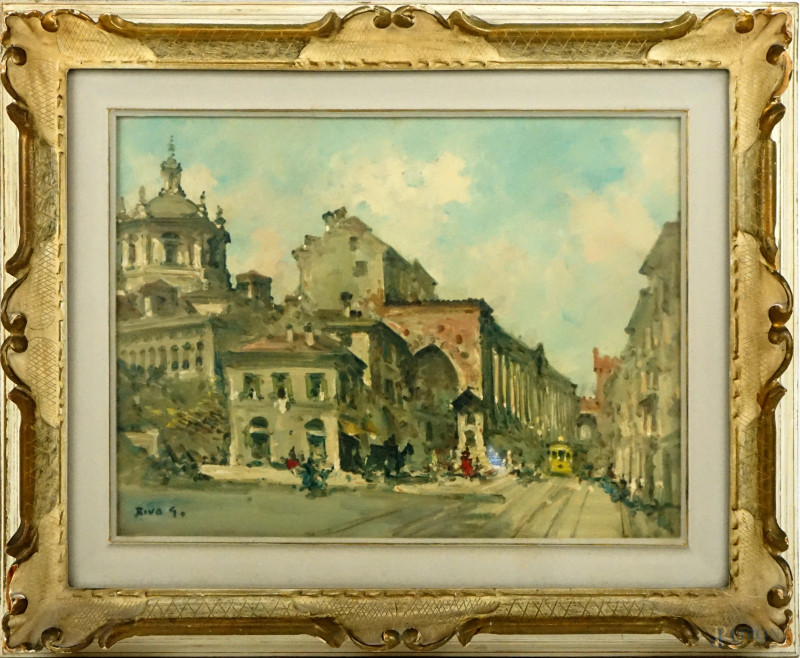 San Lorenzo Maggiore, olio su faesite, cm 30x40, firmato G.Riva, entro cornice.  - Asta ASTA A TEMPO DI ANTIQUARIATO E ARTE MODERNA - Aste Pirone