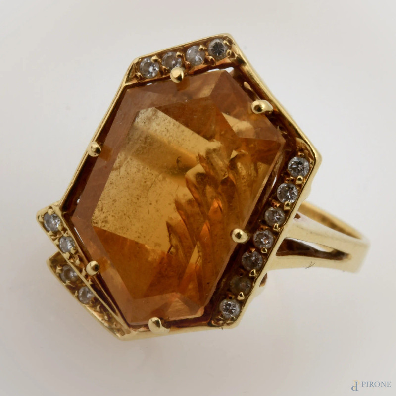 Anello in oro 18 kt con citrino, misura 13, peso gr 7,3  - Asta ASTA A TEMPO | IN ARTE VERITAS - Aste Pirone