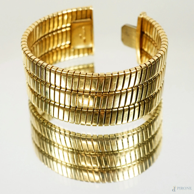 Bulgari, bracciale Tubogas in oro 18k, peso gr 129,7. Accompagnato da scatola originale.  - Asta ASTA A TEMPO DI ANTIQUARIATO E ARTE MODERNA - Aste Pirone