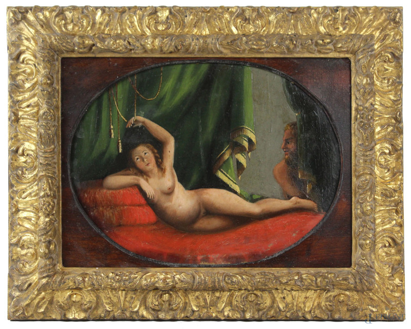 Venere, olio su tavola ad assetto ovale, cm 25x33,5, XIX secolo, entro cornice.  - Asta Asta a Tempo di Antiquariato e Arte Moderna - Aste Pirone