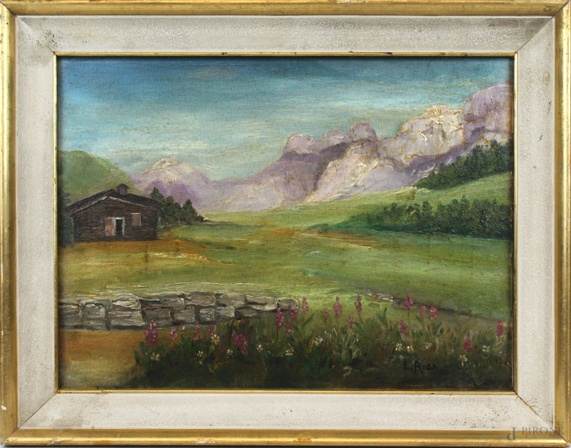 Paesaggio montano, olio su tela, cm 30x39, firmato, entro cornice.  - Asta ASTA DI ARTE MODERNA E ANTIQUARIATO - Aste Pirone