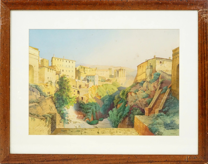 B. Werenehko : Scorcio di Tivoli, acquarello su carta, cm 38,5x55,5,  entro cornice, (piccole macchie diffuse).  - Asta ASTA DI ARTE MODERNA, CONTEMPORANEA E VINTAGE - Aste Pirone