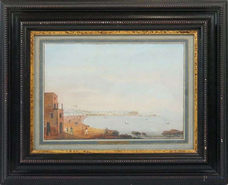 Napoli vista da Posillipo, gouache su carta, cm 26,5x39, firmata e datata, entro cornice, (piccole macchie)  - Asta II TORNATA DI ASTA DI ARTE MODERNA E ANTIQUARIATO - Aste Pirone